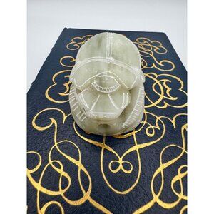 Hand Carved Egyptian Soapstone Scarab with Hieroglyphs 3.5"